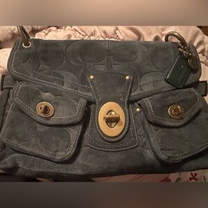 Authentic Coach Vintage Teal Suede Leigh Handbag! RARE